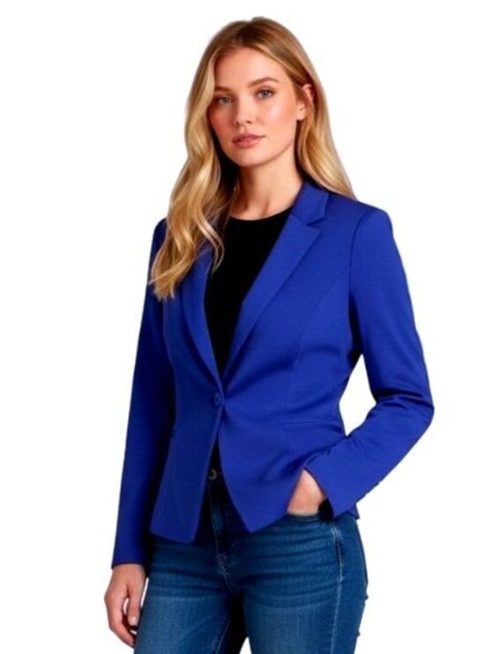 WHBM Womens (14) Royal Blue 1-Button Career Blazer Jacket w/ Polka Dot Lining